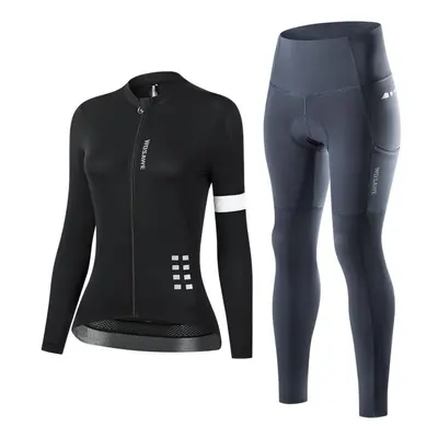 (grey, M) Wosawe Women&apos;s Cycling Jersey Long Sleeve Pro Bike Team Racing Padded Pants Sets 