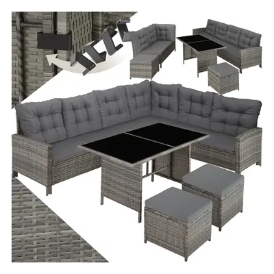 (grey/beige) Corner Sofa Garden Furniture Table and Chairs Rattan Set Outdoor Metal Bistro