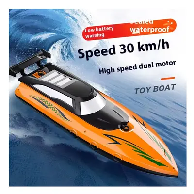 (Orange) RC Boat with LED Lights, 2.4Ghz Full Size RC Boat, RC Boat for Pools and Lakes, Minutes