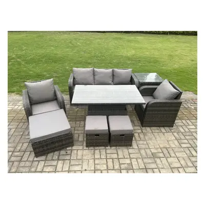 Fimous Outdoor Rattan Furniture Sofa Garden Dining Sets Adjustable Rising lifting Table and Chai