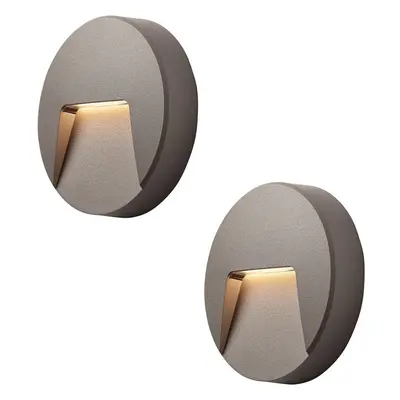 2 PACK Round Outdoor IP65 Pathway Guide Light - Indirect CCT LED - Grey ABS