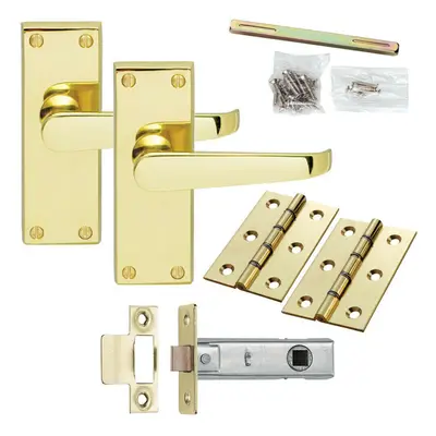 Door Handle & Latch Pack Brass Victorian Straight Lever on Square Backplate