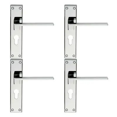 4x PAIR Flat Straight Lever on Euro Backplate Handle x 40mm Polished Chrome