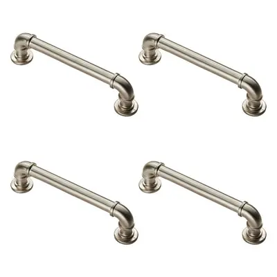 4x Pipe Design Cabinet Pull Handle 128mm Fixing Centres 12mm Dia Satin Nickel