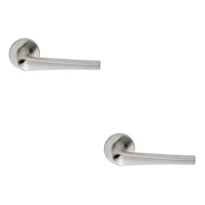 2x PAIR Straight Flat Topped Bar Handle on Round Rose Concealed Fix Satin Steel