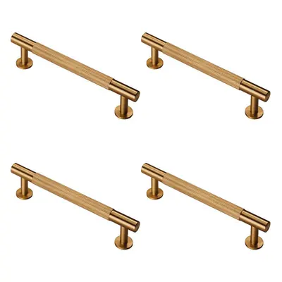 4x Knurled Bar Door Pull Handle x 13mm 128mm Fixing Centres Satin Brass