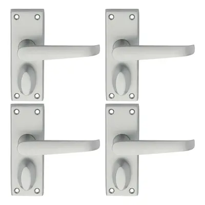 4x PAIR Straight Handle on Short Privacy Backplate x 42mm Satin Chrome