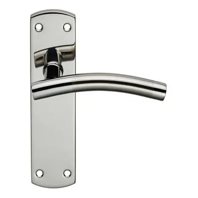 Curved Lever on Latch Backplate Door Handle x 44mm Polished & Satin Steel