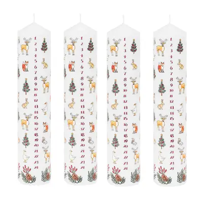 Pack Of Traditional Countdown Christmas Pillar Advent Candle Winter Wildlife