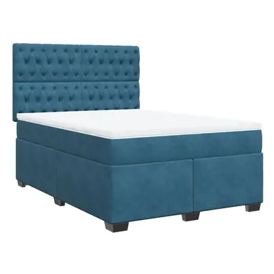 vidaXL Box Spring Bed with Mattress Bedstead Bed Base Blue 140x190 cm Velvet