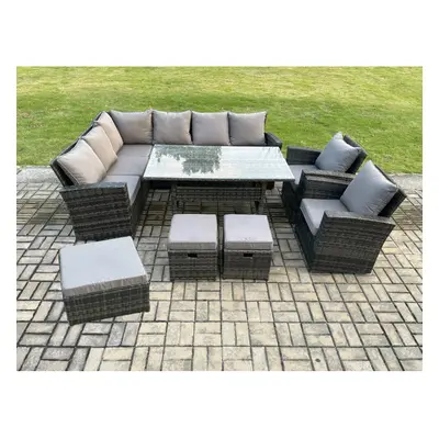 Fimous Outdoor Furniture Garden Dining Set Rattan Corner Sofa Set with Footstools Armchairs