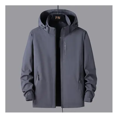 (GRAY, 5XL (92kg-100kg)) New Hiking Jackets Mens Waterproof Clothes Reflective Windbreaker Hunti