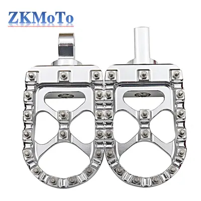 (Silver) Golden MX Offroad Foot Pegs Motorcycle Wide Fat Footrests Bobber Chopper For Harley Dyn