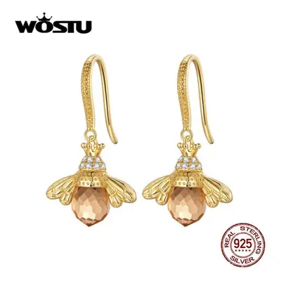 (gold, SCE149-B) Wostu Sterling Silver Lovely Bee Drop Earrings For Women Fine Jewelry