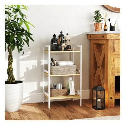 HOMCOM 3-Tier Bamboo Bathroom Storage Shelf with Adjustable Rack, Natural