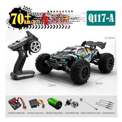 (Q117-A-blue) 1:16 4WD RC Car 70KM/H With Led Lights 2.4G Inductor Remote Control Off-Road Cars 