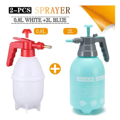 (0.8L White-2L Blue) 2-Piece Hand Pressure Water Sprayer Trigger Air Pump Garden Disinfection Sp