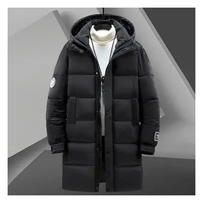 (black, 4XL) Plus Size Men&apos;s Cotton Coat Mid-length Loose Casual Fat Man Hooded Plus Fat Co