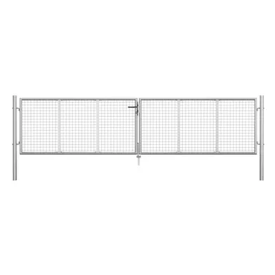 vidaXL Garden Gate Galvanised Steel Silver Fence Door Mesh Entrance Gates