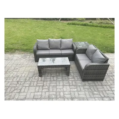 Fimous Outdoor Rattan Garden Furniture Set Patio Lounge Sofa Set with Rectangular Coffee Table S