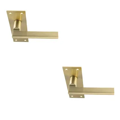 2x PAIR Straight Bar Handle on Slim Lock Backplate x 50mm Satin Brass