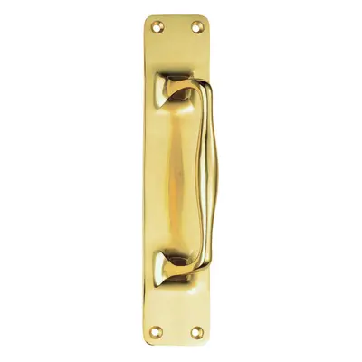 One Piece Door Pull Handle on Backplate 297mm Length Polished Brass