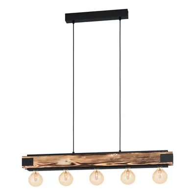 Hanging Ceiling Pendant Light Wood Grain & Black Bulb Kitchen Island Lamp