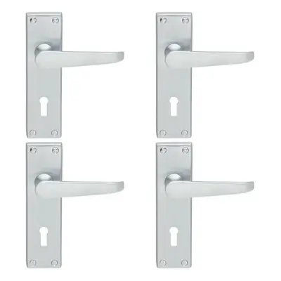 4x PAIR Victorian Flat Lever on Lock Backplate Handle x 42mm Satin Chrome