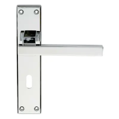 PAIR Straight Square Handle on Lock Backplate x 40mm Polished Chrome