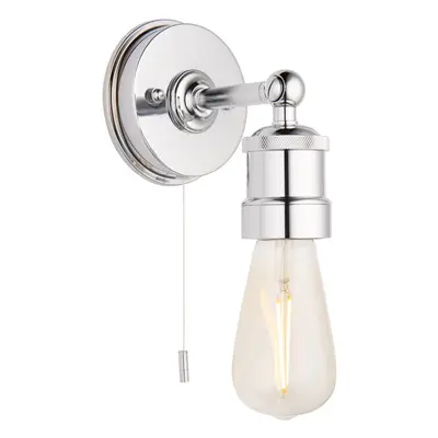 Chrome Plated Industrial Bathroom Wall Light - IP44 Rated - Knurled Detailing