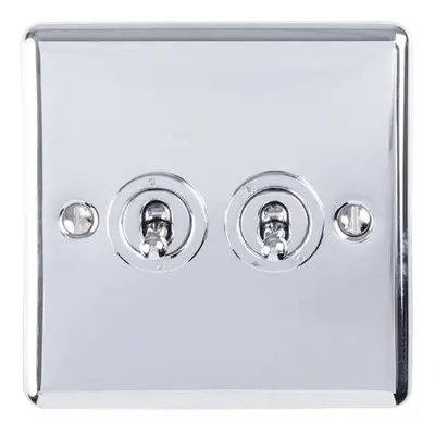 2 Gang Double Retro Toggle Light Switch POLISHED CHROME 10A Way Lever Plate