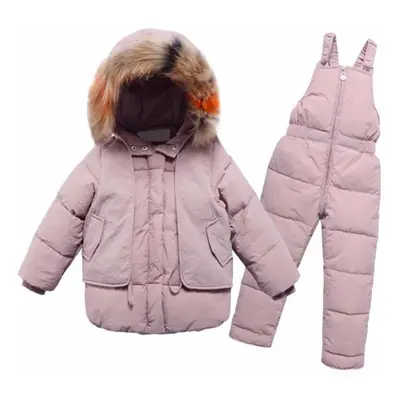 (pink, 90) 2pcs Children&apos;s Clothes Sets Girls And Boys Winter Fur Hooded Jacket + Romper Ov