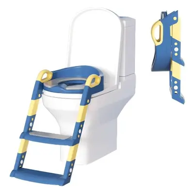 (blue) Children&apos;s Toilet Seat With Stairs Toilet Training Foldable And Portable Step Stool 