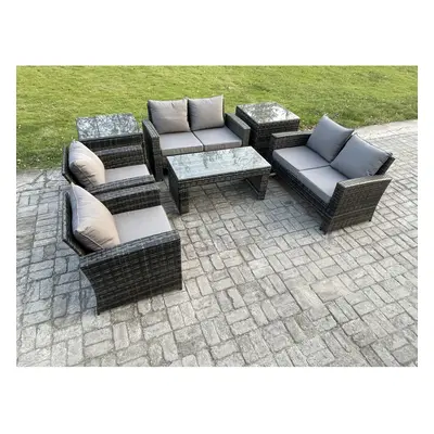 Fimous Seater Dark Grey Mixed High Back Rattan Sofa Set Coffee Table Garden Furniture Outdoor Pa