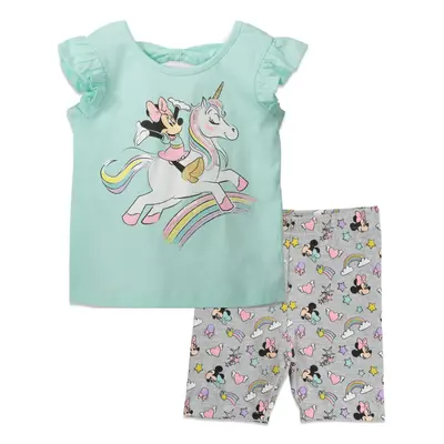 Disney Minnie Mouse Little Girls T-Shirt and Bike Shorts Outfit Set Ra