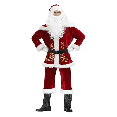 (XXXXL) Plus Size Men Santa Claus Christmas Costume Set Printed Santa Suit for Holiday Parties