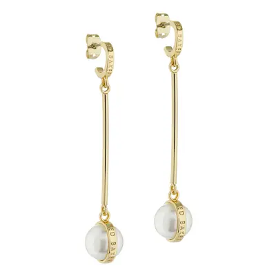 Ted Baker London Perllie Logo Pearl Long Drop Earrings For Women (Gold