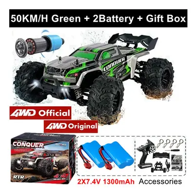 (50KM Green 2Battery) 4WD 1:16 Super Brushless Brushed RC Car 4x4 Off Road Remote Control High S