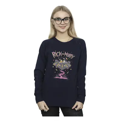 (L, Navy Blue) Rick And Morty Womens/Ladies Pink Spaceship Sweatshirt