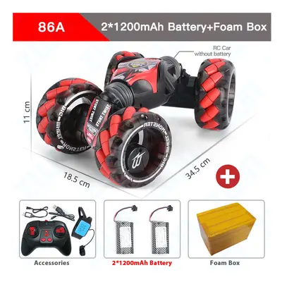 (86A Red 2B FB) ZWN 1:12 4WD RC Car Radio Gesture Induction Music Light Stunt Remote Control Car