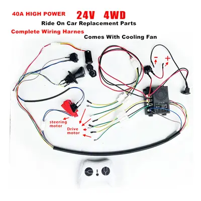 (24V 40A 4WD) DIY 200W wire harness for children's electric car with switch and remote control r