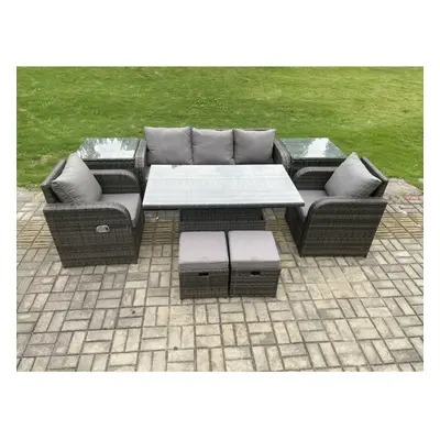 Fimous Outdoor Rattan Furniture Garden Dining Sets Adjustable Rising lifting Table Sofa Set With