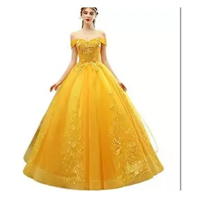 (gold, L) Chorus Compere Party Banquet Women Off Shoulder Applique Embroidery Solid Color Elegan