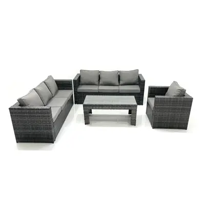 Fimous Seater Rattan Garden Furniture Set Outdoor Lounger Sofa with Coffee Table Armchair Dark G