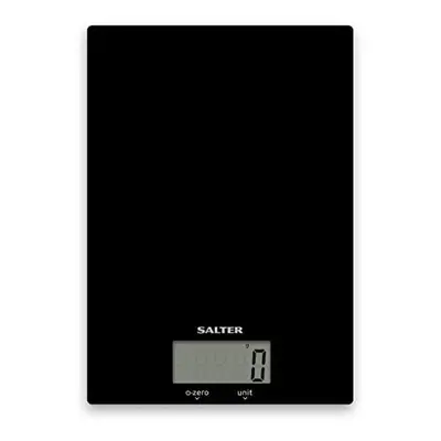 Salter Ultra Slim Digital Kitchen Scales - Stylish Black Glass Easy to Clean Platform, Electroni