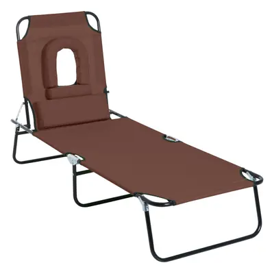 Outsunny Folding Sun Lounger Reclining Chair w/ Pillow Reading Hole Brown