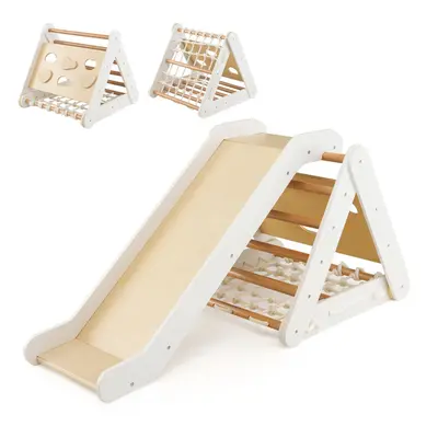 4-in-1 Triangle Climbing Set Wooden Toddler Climber with Ramp Sliding Board