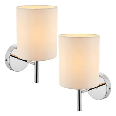 2 PACK Dimmable LED Wall Light Chrome & Off White Shade Modern Lamp Lighting