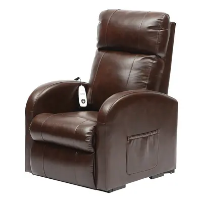 Single Motor Rise and Recline Lounge Chair - Chestnut PU Leather Material