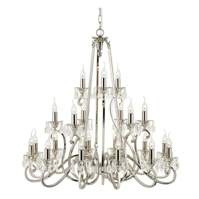 Esher Ceiling Pendant Chandelier Polished Nickel & Crystal Curved Lamp Light